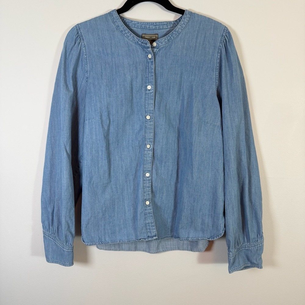 Point Sur Chambray Button Front Blouse Shirt Lyocell Farmhouse Western Cowgirl L - Picture 1 of 8